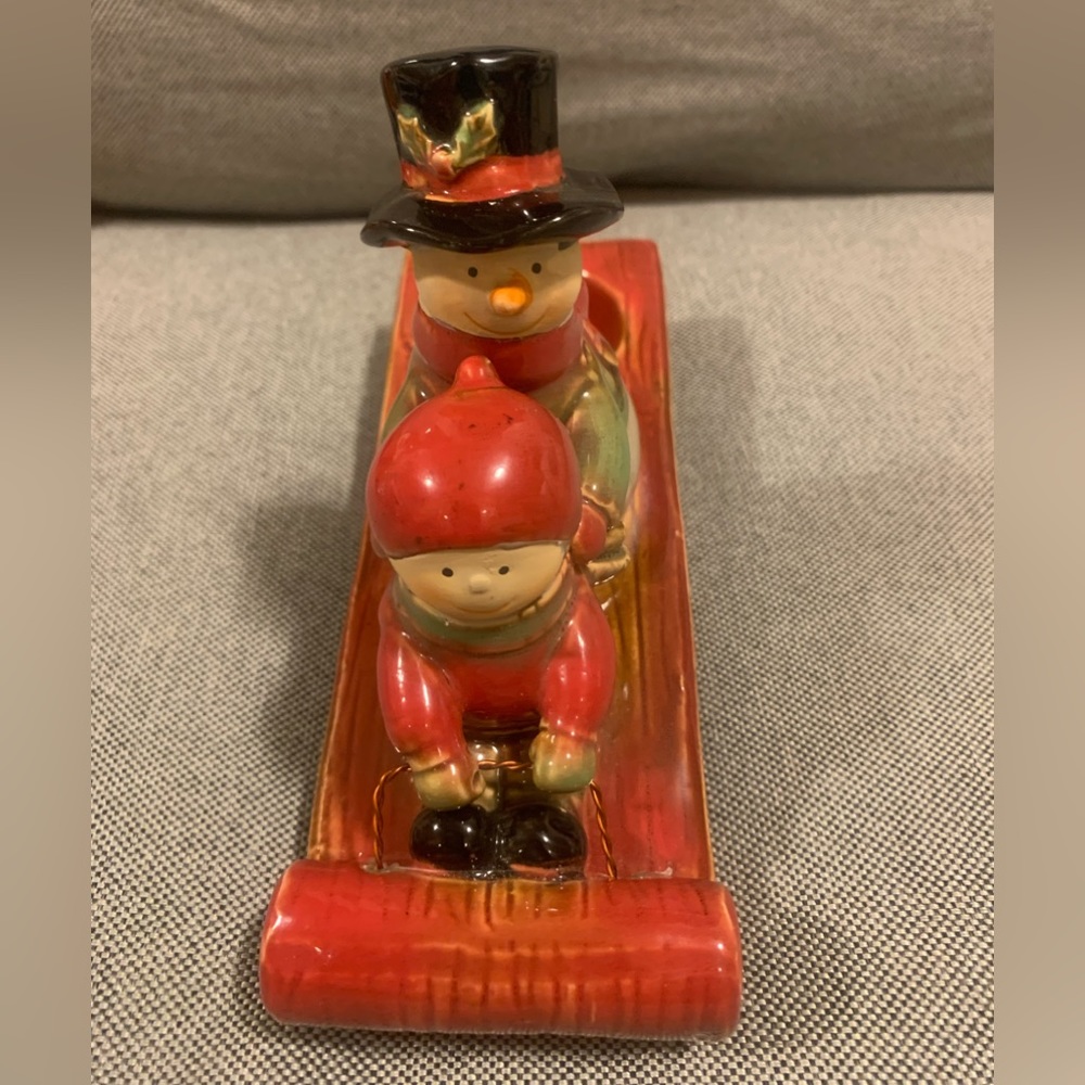 Yankee Candle Company Ceramic Snowman Boy Sled Tealight Holder